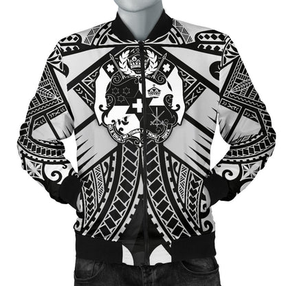 Tonga Polynesian Men's Bomber Jacket Tonga White Seal with Polynesian tattoo