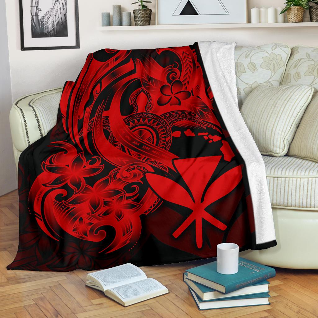 Polynesian Hawaii All Over Premium Blanket Kanaka Maoli Red Turtle