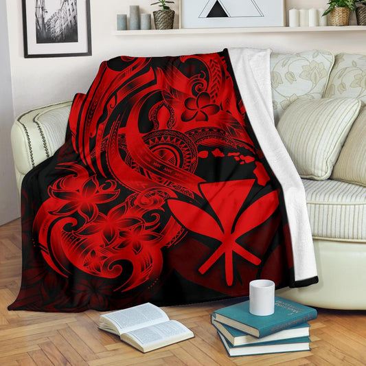 Polynesian Hawaii All Over Premium Blanket Kanaka Maoli Red Turtle