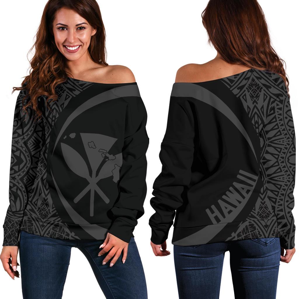 Kanaka Hawaii Map Grey Polynesian Off Shoulder Sweater Circle Style