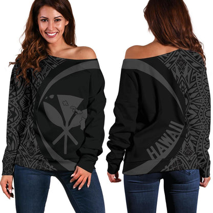 Kanaka Hawaii Map Grey Polynesian Off Shoulder Sweater Circle Style