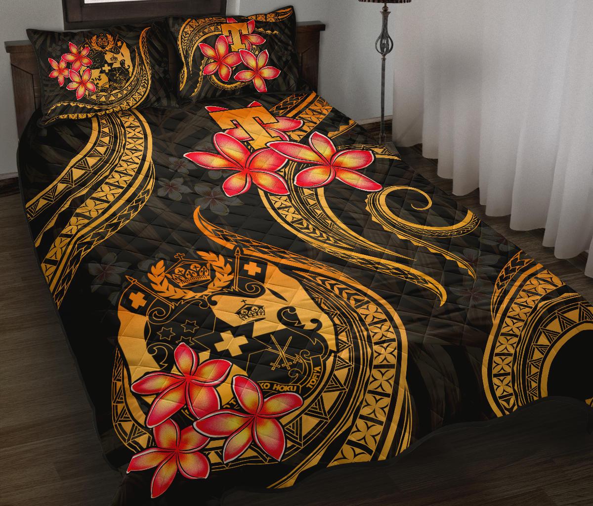Tonga Polynesian Quilt Bed Set Gold Plumeria