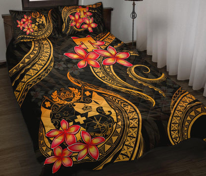 Tonga Polynesian Quilt Bed Set Gold Plumeria