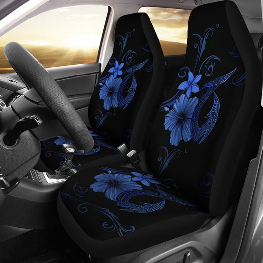 Hawaii Fish Hook Hibiscus Poly Turquoise Car Seat Covers