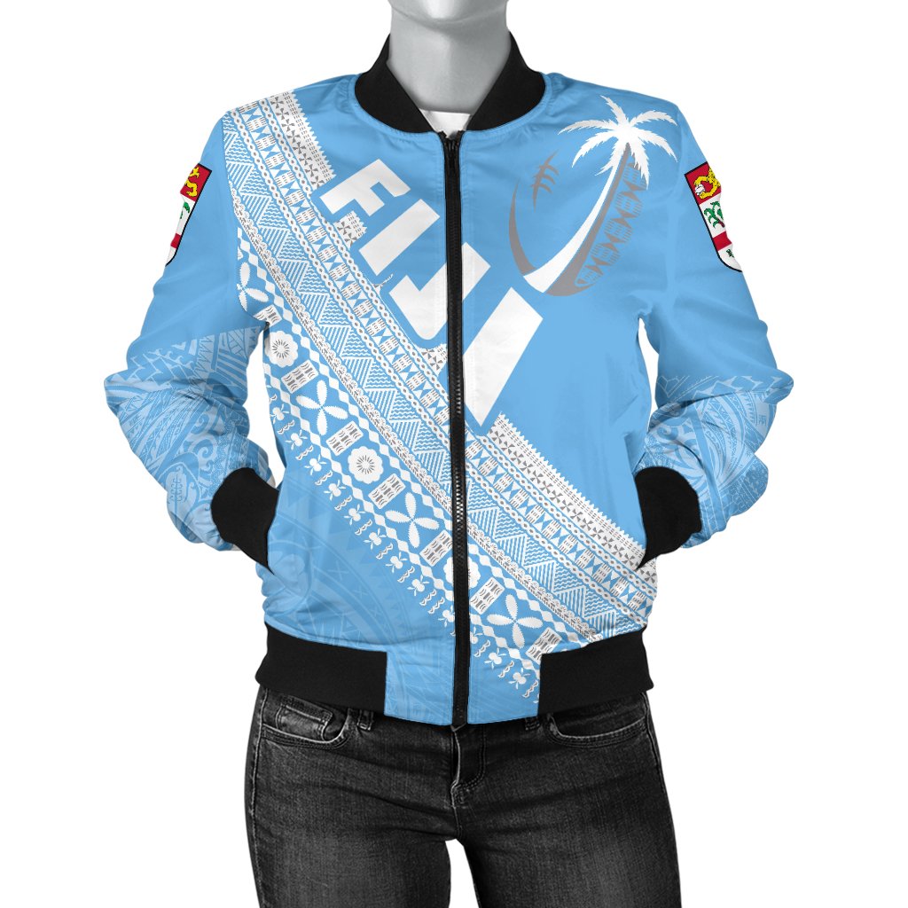 (Custom Personalised) Fiji Tapa Rugby Women Bomber Jacket version Style You Win Blue