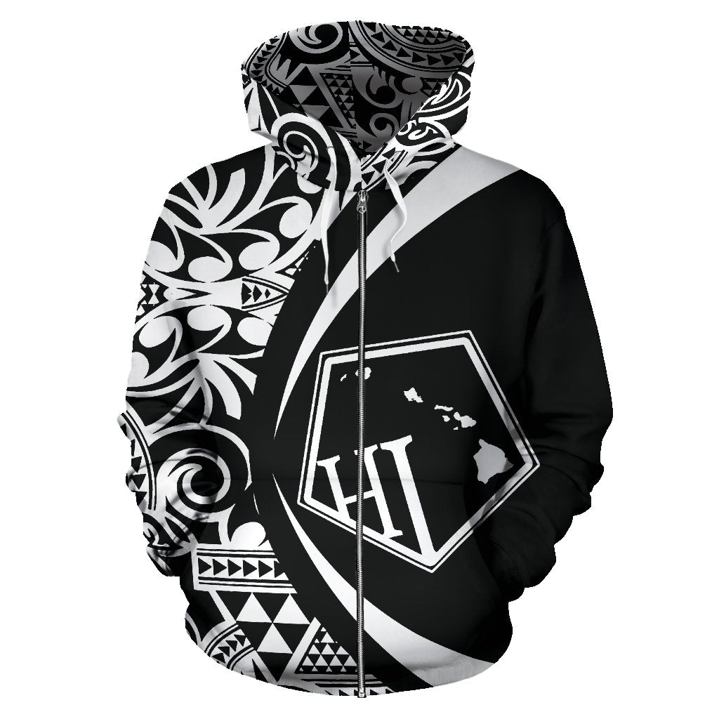 Hawaii Polynesian Tribal Zip up Hoodie White Color 2.0 Circle Style