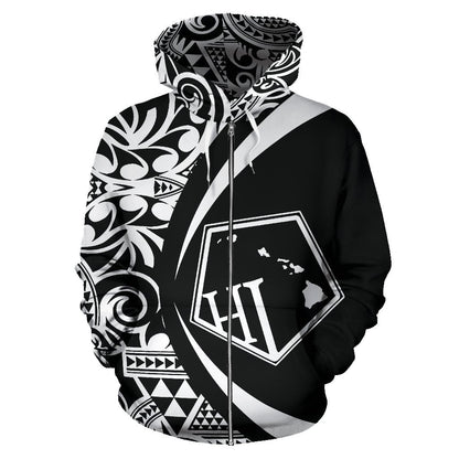 Hawaii Polynesian Tribal Zip up Hoodie White Color 2.0 Circle Style