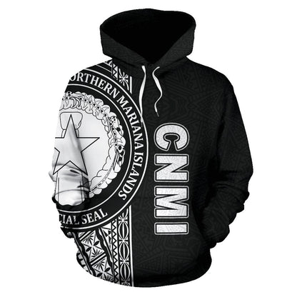 Northern Mariana Islands Polynesian All Over Hoodie Black Line