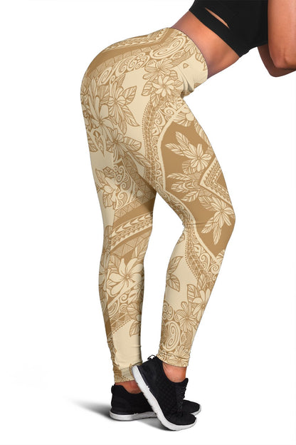 Polynesian Plumeria Mix Gold Hawaii Women's Leggings AH