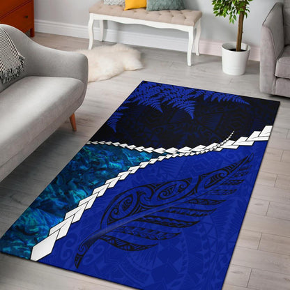 Paua Shell Maori Silver Fern New Zealand Area Rug Cobalt