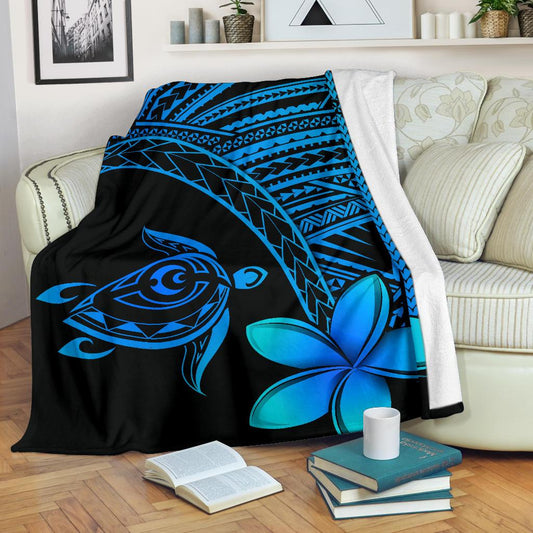 Hawaii Premium Blanket Hawaii Turtle Plumeria Blue