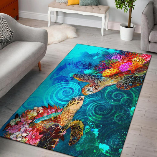 Tonga Area Rug Sea Turtle Coral Treasure