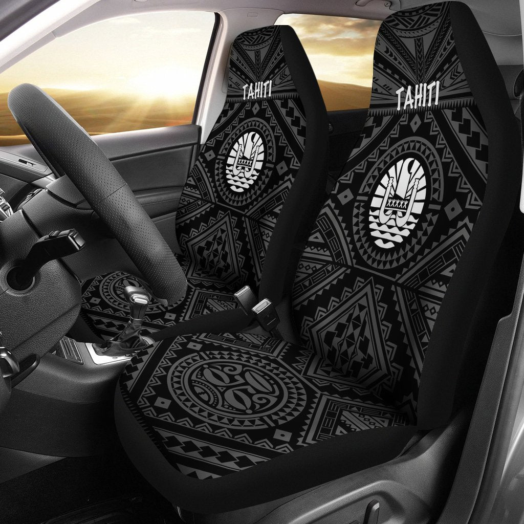 Tahiti Car Seat Covers Tahiti Seal In Polynesian Tattoo Style (Black)