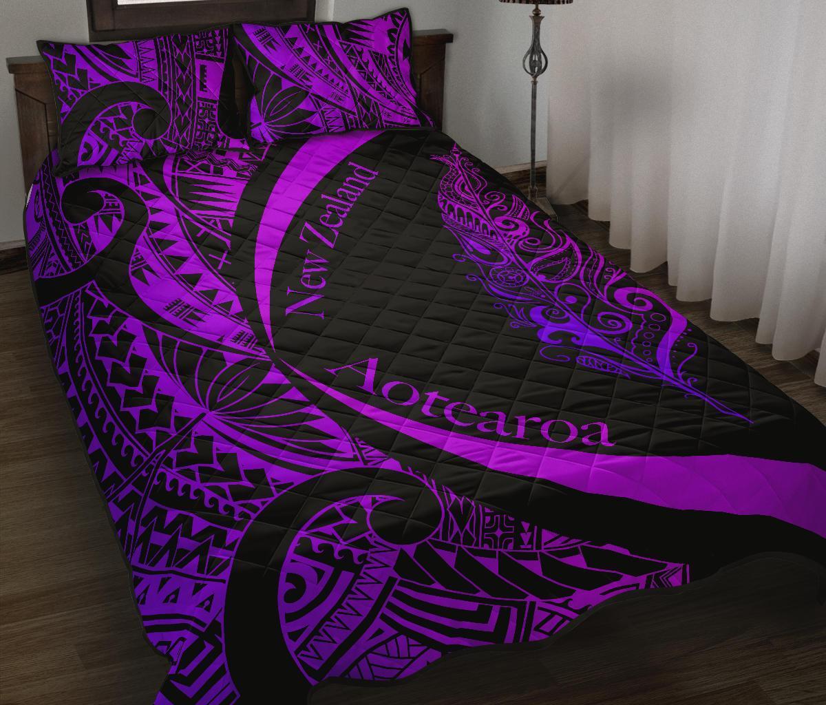 Light Silver Fern Maori Quilt Bed Set Circle Style, Purple