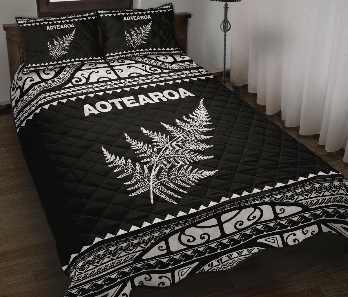 Aotearoa New Zealand Maori Quilt Bed Set Silver Fern White