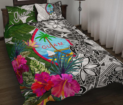 Guam Quilt Bed Set White Turtle Plumeria Banana Leaf