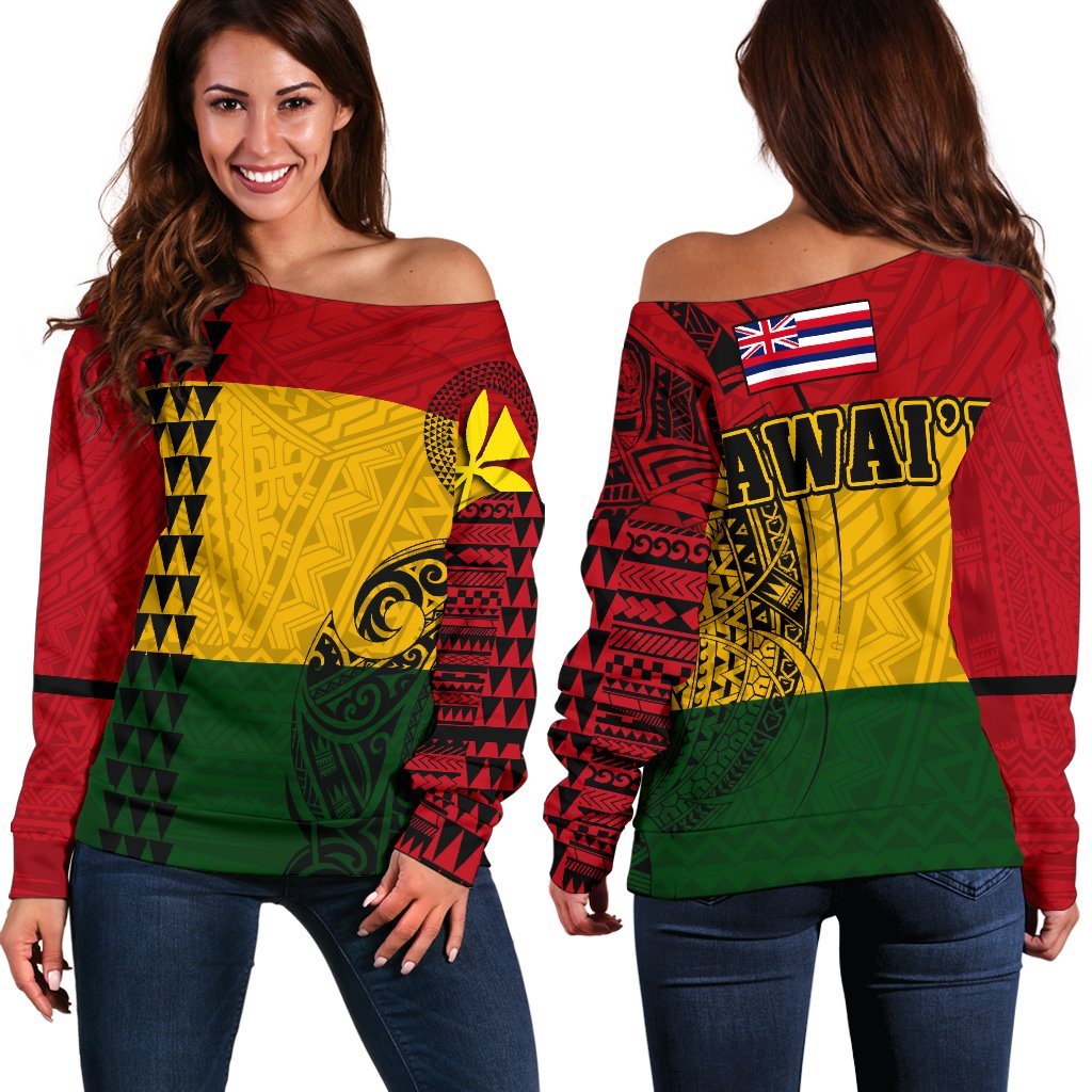 Hawaii Kanaka Flag Polynesian Women's Off Shoulder Sweater