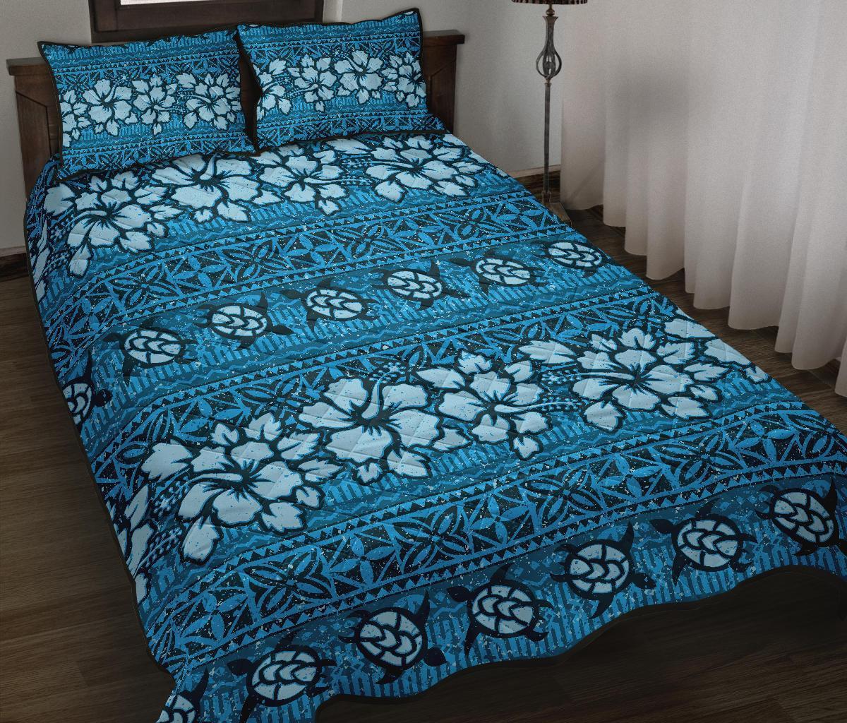 Fiji Polynesian Quilt Bed Set Tapa Hibiscus Blue