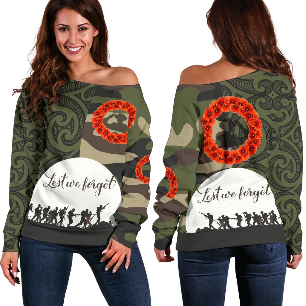 Anzac Maori Women Off Shoulder Sweater Camo Lest For Get