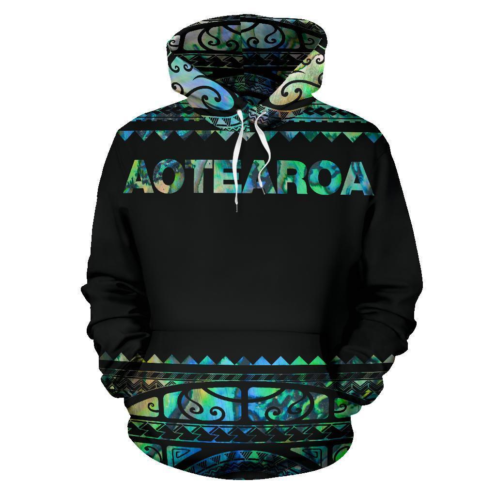 New Zealand Maori Hoodie, Aotearoa Silver Fern Pullover Hoodie Paua Shell