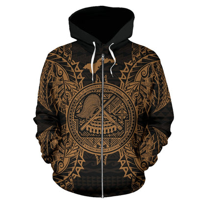 American Samoa Polynesian All Over Zip Up Hoodie Map Gold