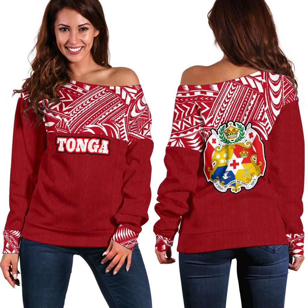 Tonga Women's Off Shoulder Sweater Polynesian Design