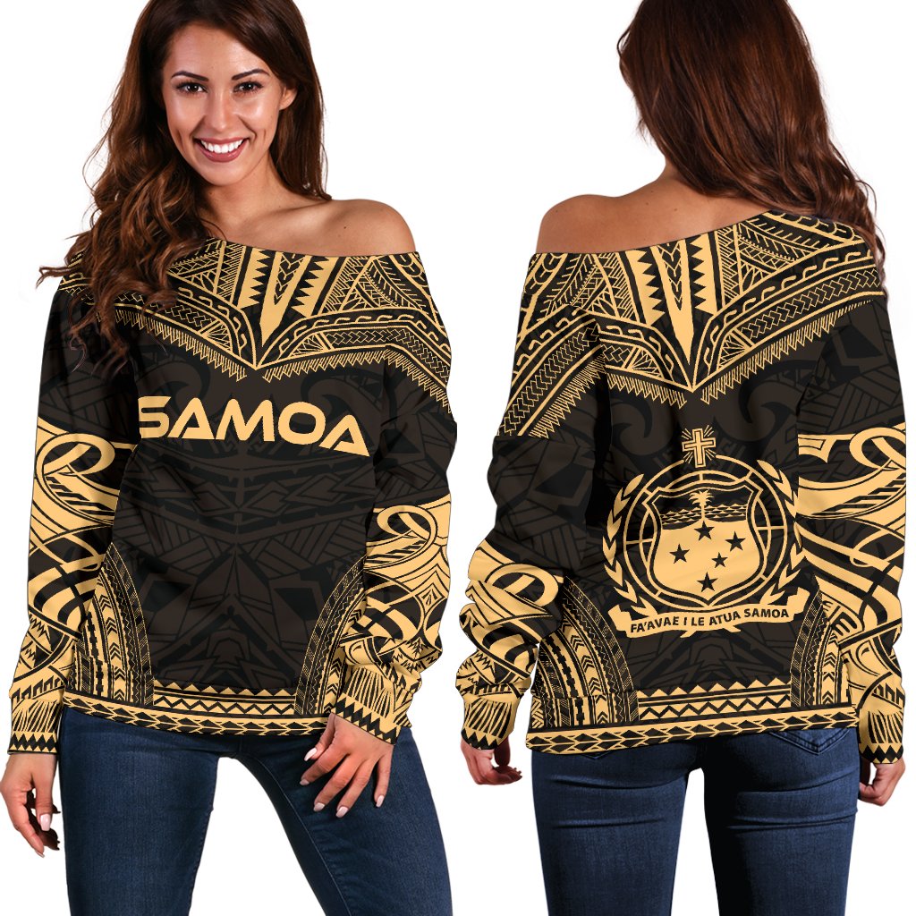 Samoa Polynesian Chief Women's Off Shoulder Sweater Gold Version