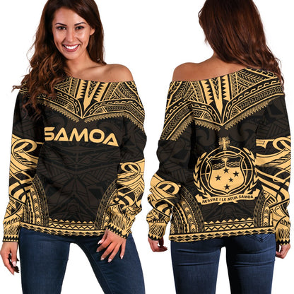 Samoa Polynesian Chief Women's Off Shoulder Sweater Gold Version