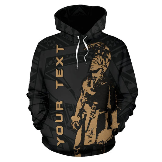 Custom Text Polynesian Kakau Warrior Helmet Hawaii Custom Hoodie Gold