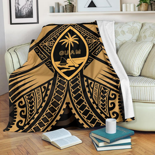 Guam Polynesian Premium Blanket Guam Gold Seal with Polynesian Tattoo