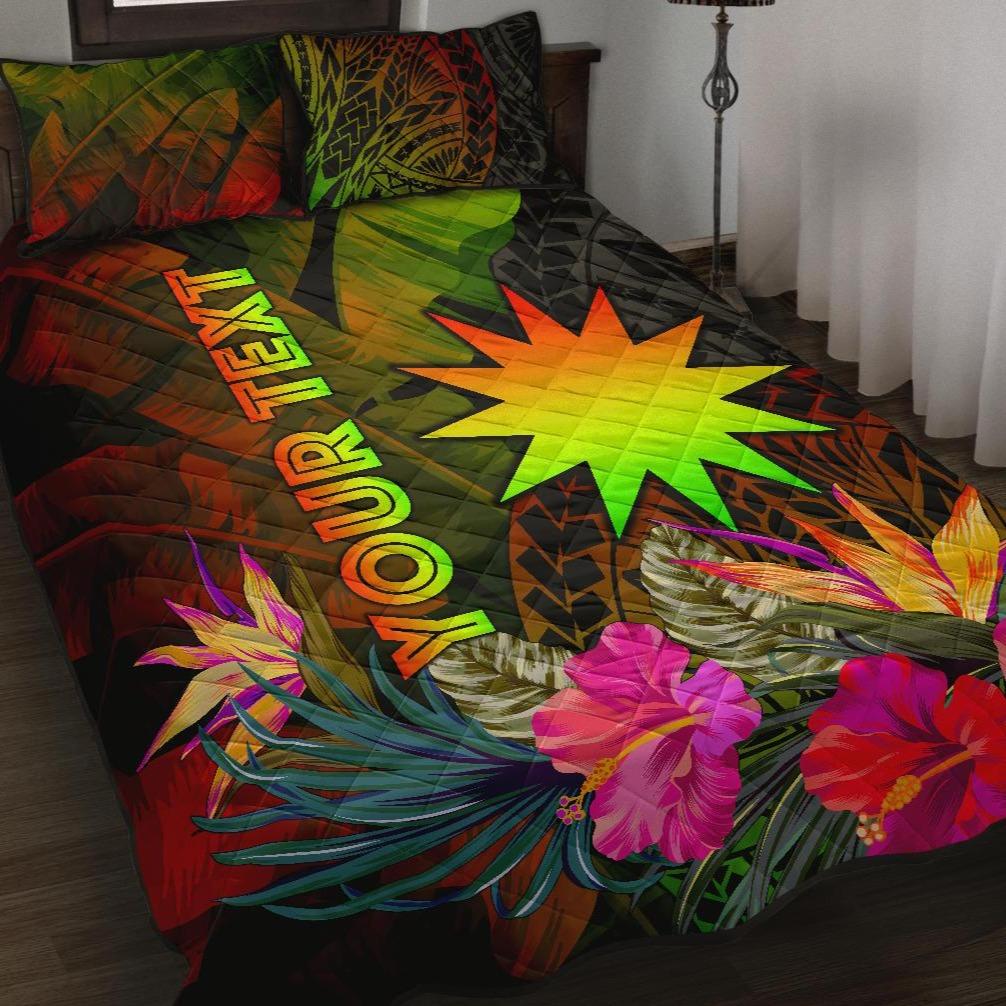 Nauru Polynesian Personalised Quilt Bed Set Hibiscus and Banana Leaves