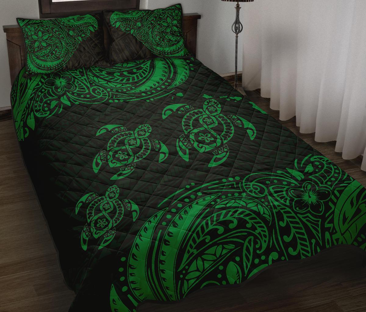 Hawaii Polynesian Quilt Bed Set Green Sea Turtle
