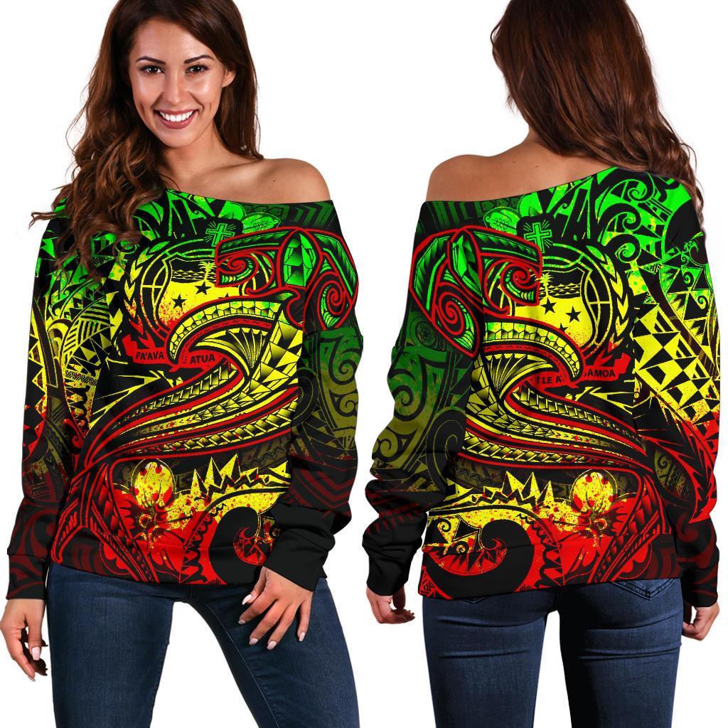 Samoa Women's Off Shoulder Sweater Reggae Shark Polynesian Tattoo