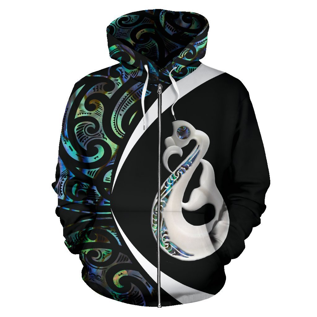 New Zealand Maori Manaia Paua Shell Zip Hoodie Circle Style