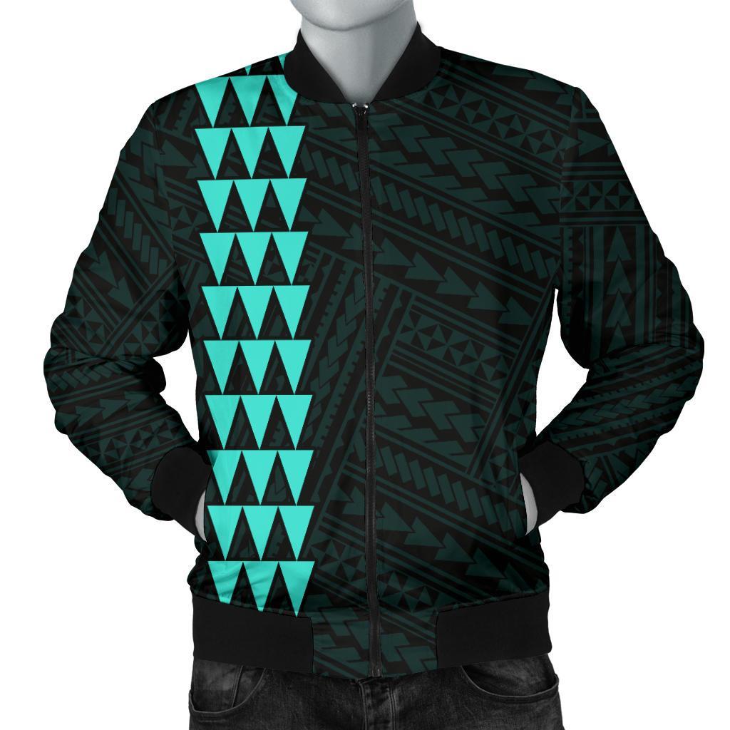 Hawaii Kakau Polynesian Turtle Map Men's Bomber Jacket Turquoise