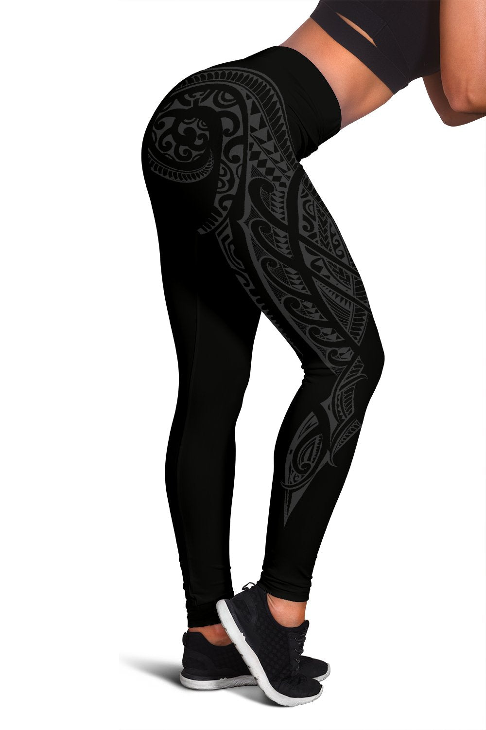 Hawaii State Tattoo Swirly Polynesian Gray Kanaka Women's Leggings
