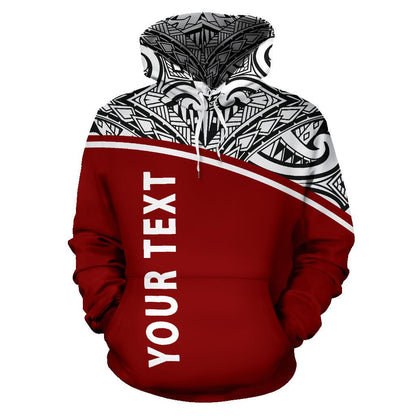 Custom Text Northern Mariana Islands Polynesian All Over Custom Personalised Hoodie Red Curve Version