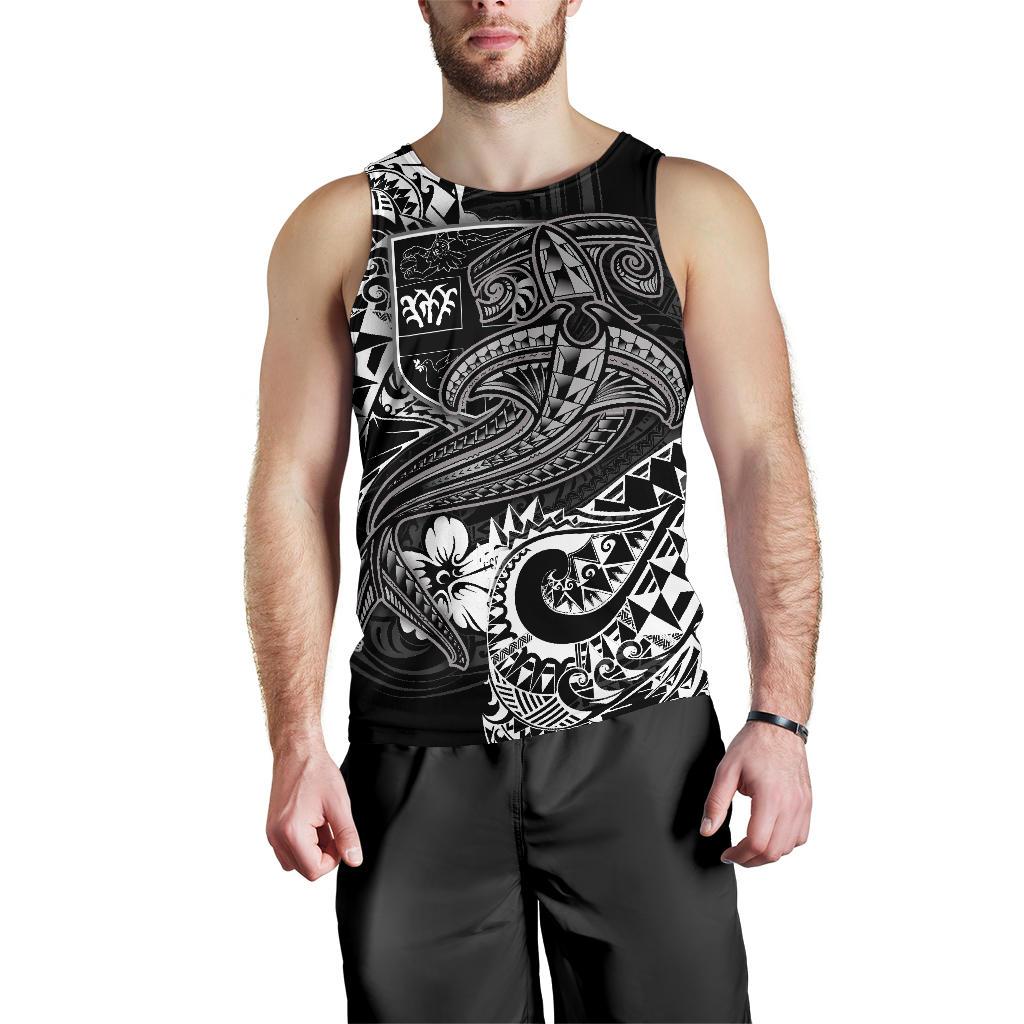 Fiji Men's Tank Top White Shark Polynesian Tattoo