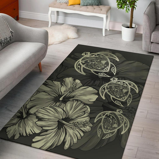 Hawaiian Map Hibiscus Flowers Vintage Polynesian Rug AH