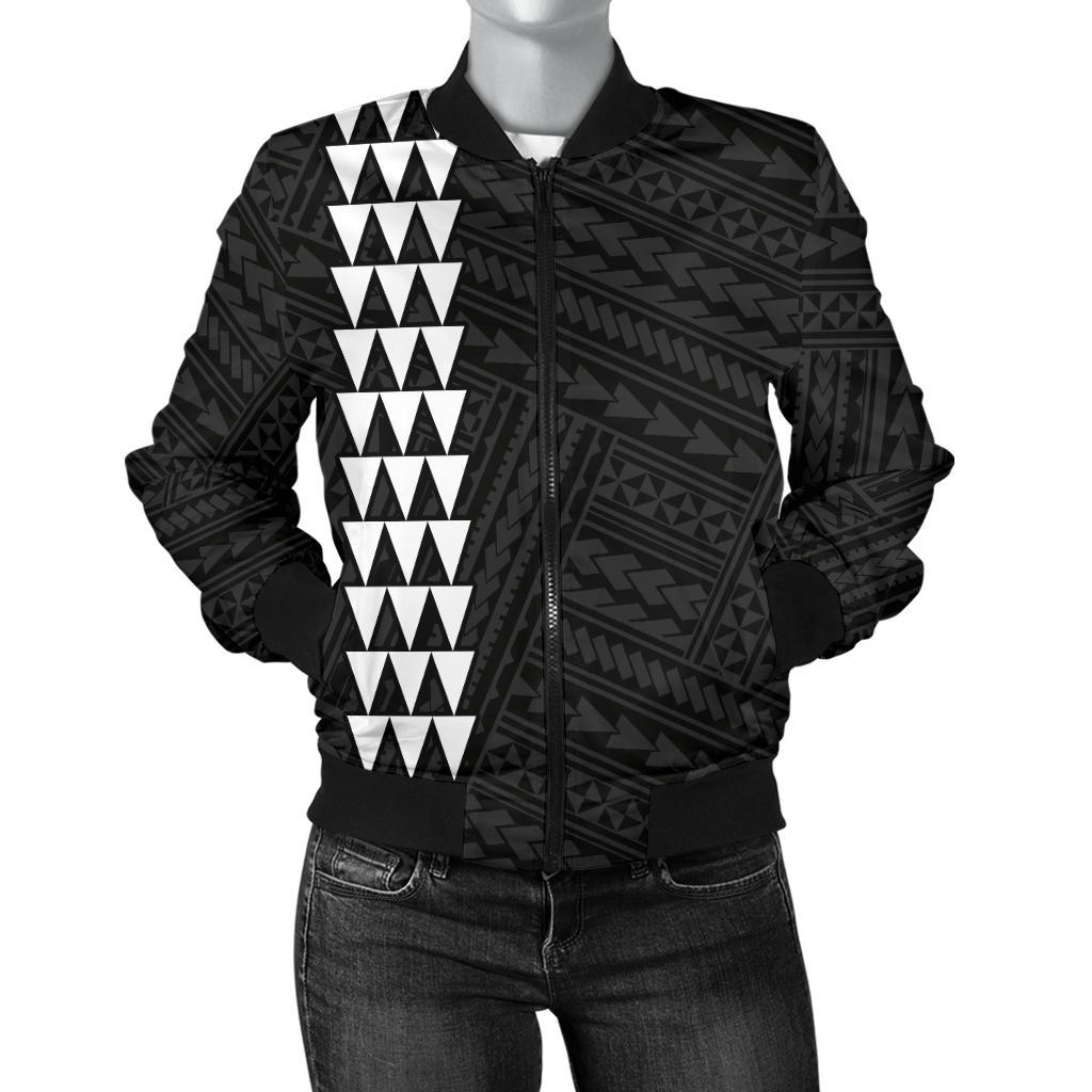 Hawaii Kakau Polynesian Coat Of Arms Women's Bomber Jacket White