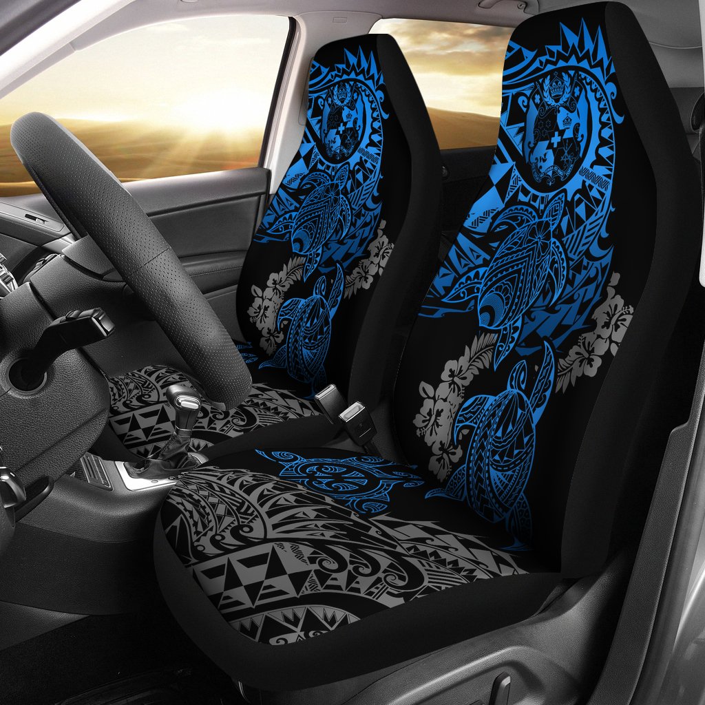 Tonga Polynesian Car Seat Covers Blue Turtle Flowing