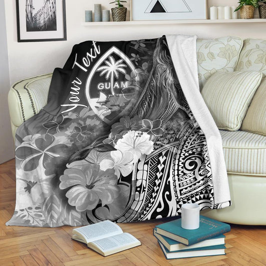 Guam Custom Personalised Premium Blanket Humpback Whale with Tropical Flowers White