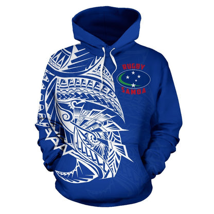 Samoa Rugby Hoodie Samoa Flag Rugby Coat Of Arms Blue K4