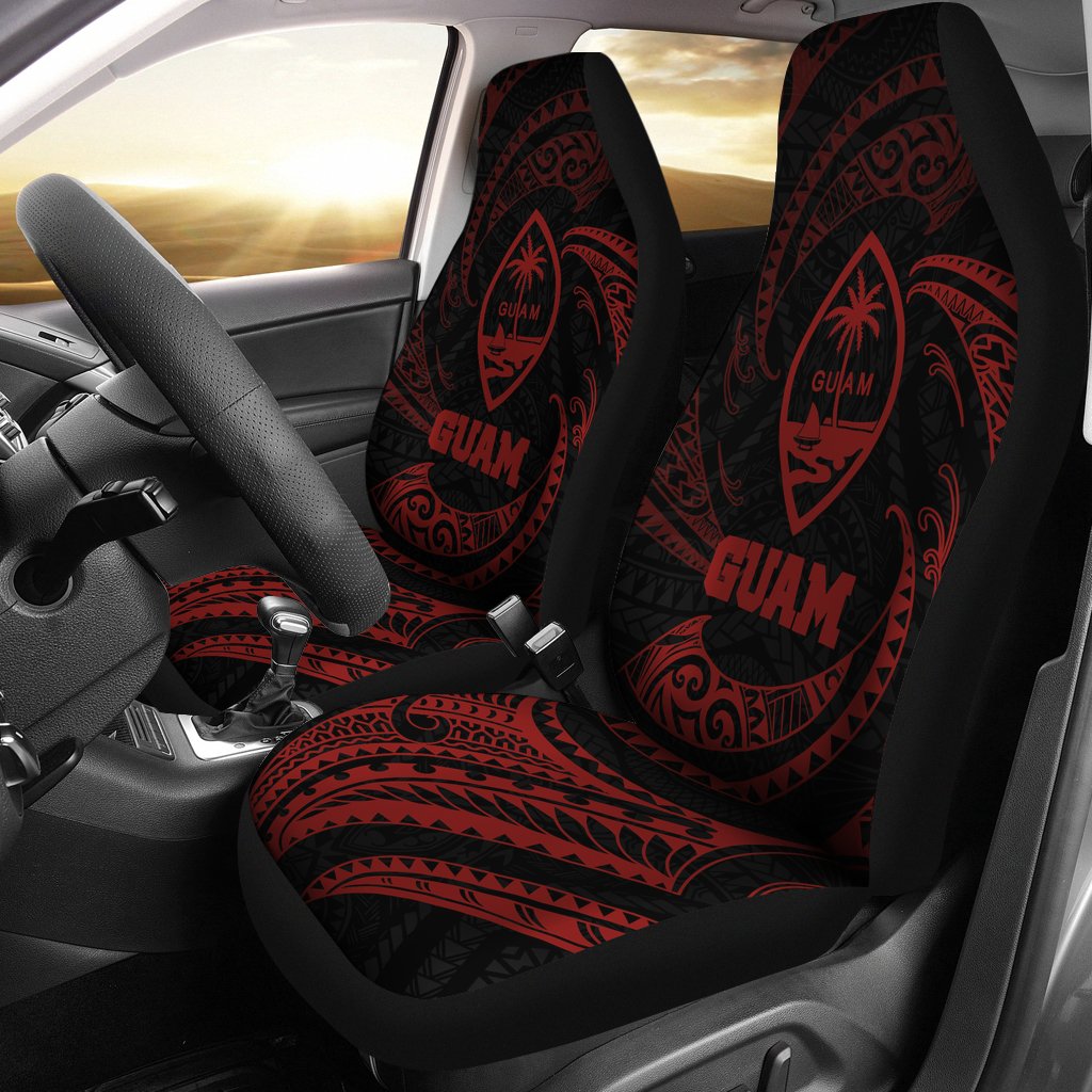 Guam Polynesian Car Seat Covers Red Tribal Wave