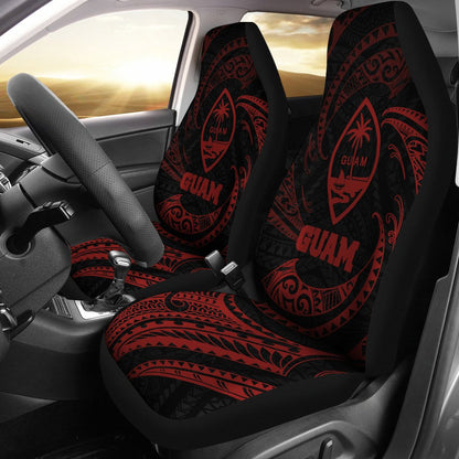 Guam Polynesian Car Seat Covers Red Tribal Wave