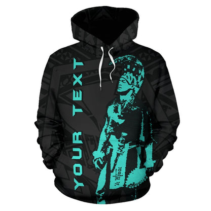 Custom Text Polynesian Kakau Warrior Helmet Hawaii Custom Hoodie Turquoise