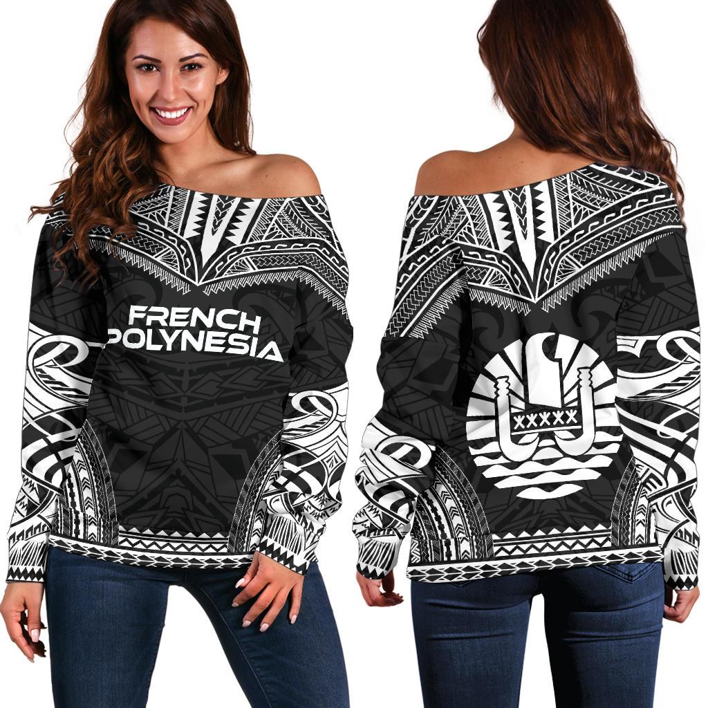 French Polynesia Polynesian Chief Women's Off Shoulder Sweater Black Version
