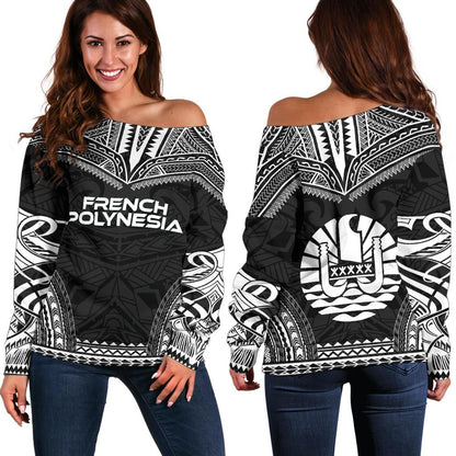 French Polynesia Polynesian Chief Women's Off Shoulder Sweater Black Version