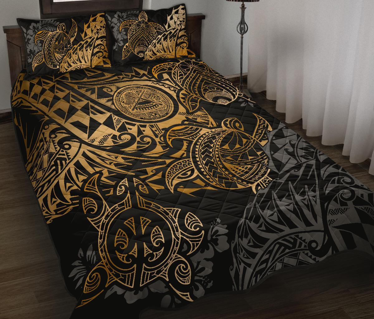 American Samoa Polynesian Quilt Bed Set American Samoa Gold Seal Turtle