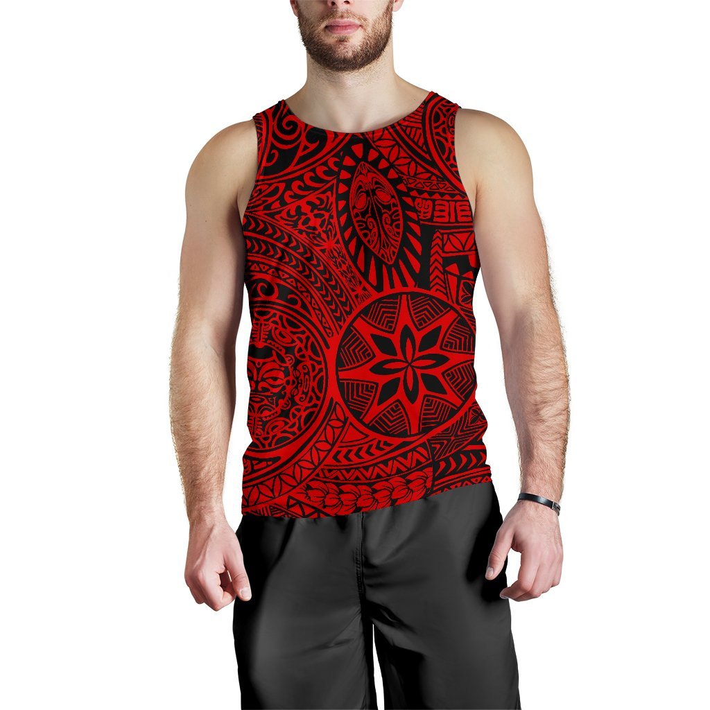 Polynesian Hawaiian Style Tribal Tattoo Red Hawaii Men's Tank Top